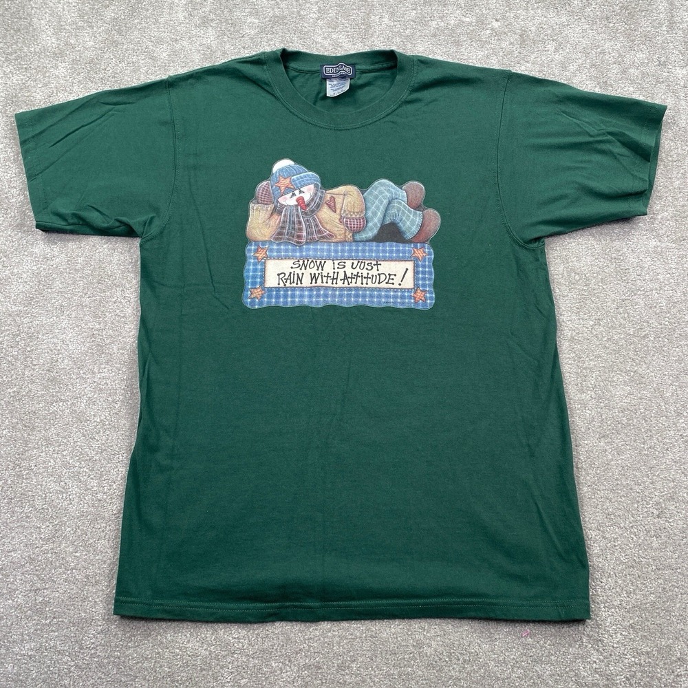 Eden Lane Women's T‎ Shirt Size Large Green Snow is Just Rain with Attitude